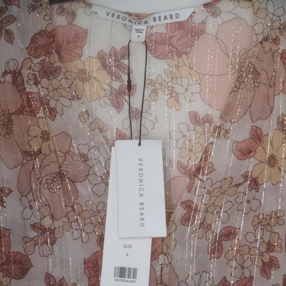 Veronica Beard Floral Cybil Melon Dress 4 - Picture 9 of 14